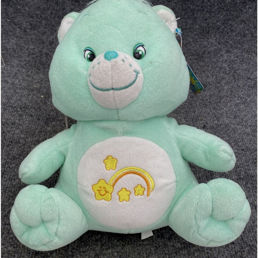 Vintage Care Bears Wish Bear 10" Plush 2003 Nanco Green Star Rainbow Retro Toy